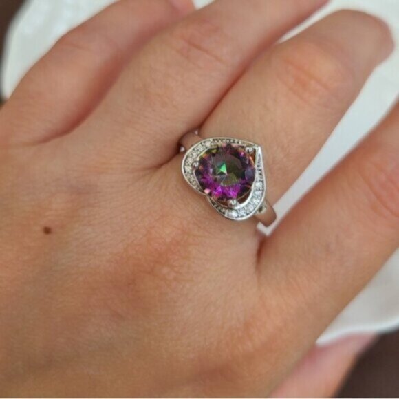 Vintage Boho Sterling Silver Mystic Topaz Heart Ring Size 8 - Picture 6 of 8